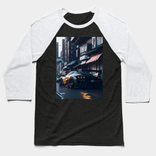 Dark Sports Car in Japanese City Baseball T-Shirt